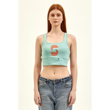  Nasaqu Kadın Açık Yaka Aktif Mint Yeşili Crop Top