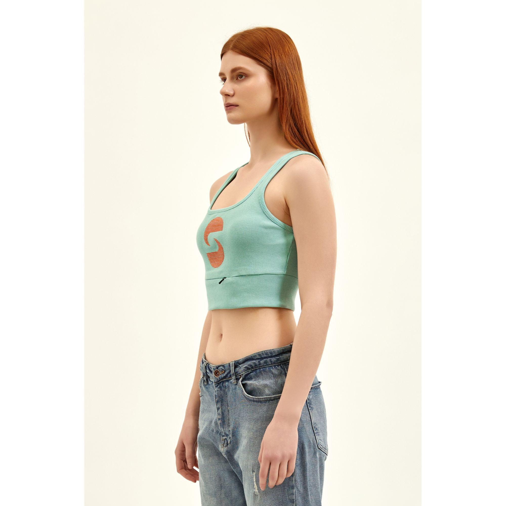 Nasaqu Kadın Açık Yaka Aktif Mint Yeşili Crop Top