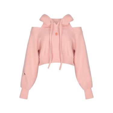  Nasaqu Kadın Açık Omuzlu Pembe Crop Top Hoodie