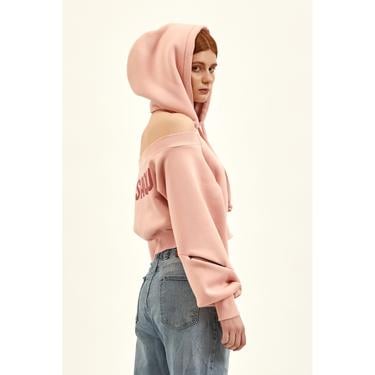  Nasaqu Kadın Açık Omuzlu Pembe Crop Top Hoodie