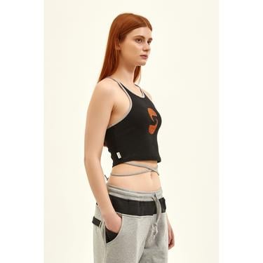  Nasaqu Kadın  Aktif İpli Siyah Crop Top