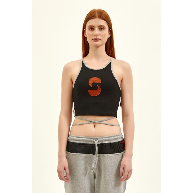  Nasaqu Kadın  Aktif İpli Siyah Crop Top