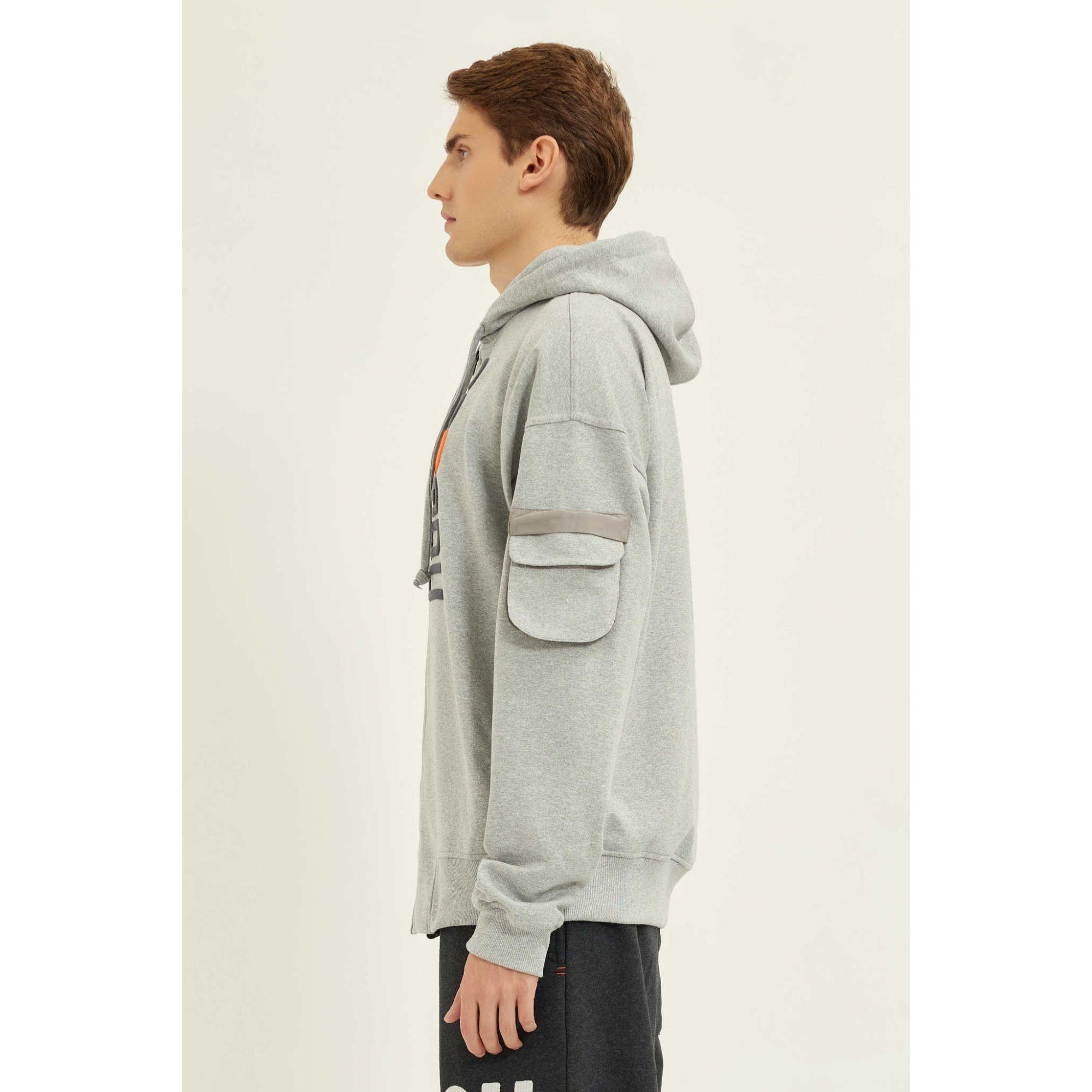 Nasaqu Erkek Bar Fermuarlı Gri Hoodie