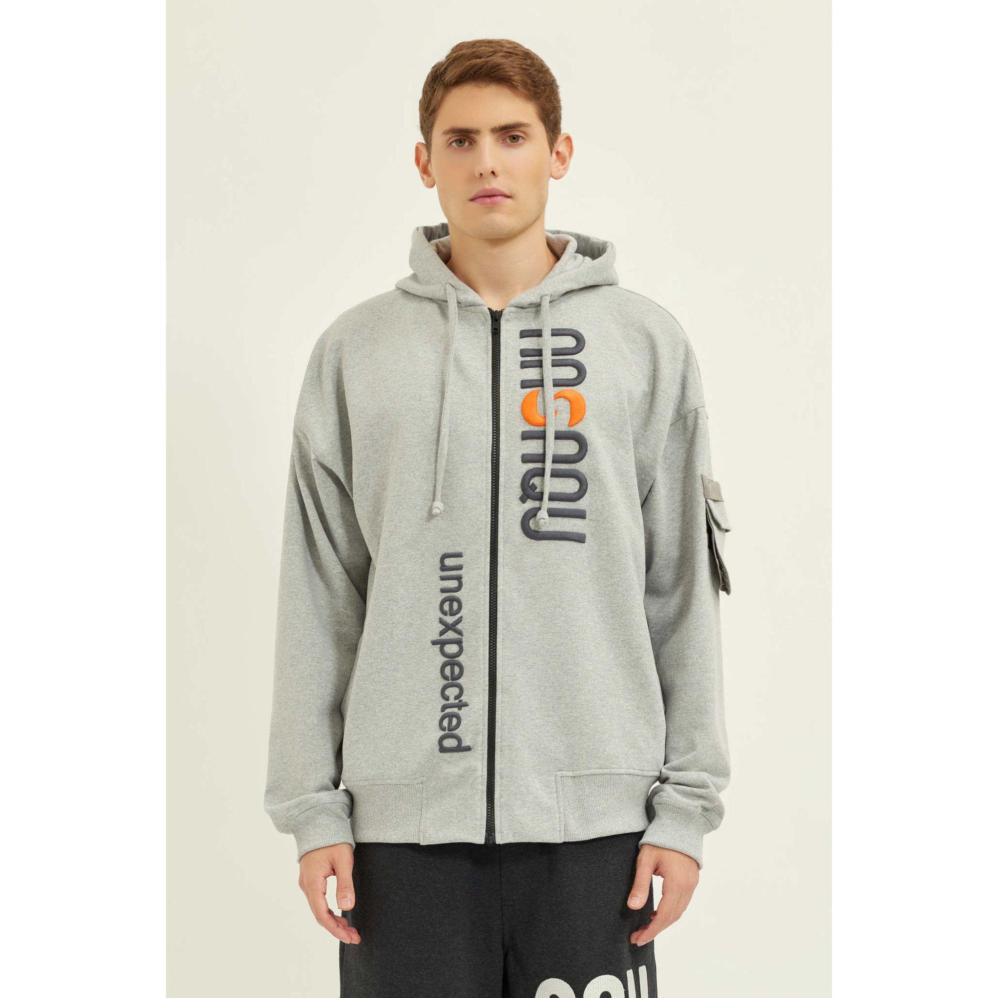 Nasaqu Erkek Bar Fermuarlı Gri Hoodie