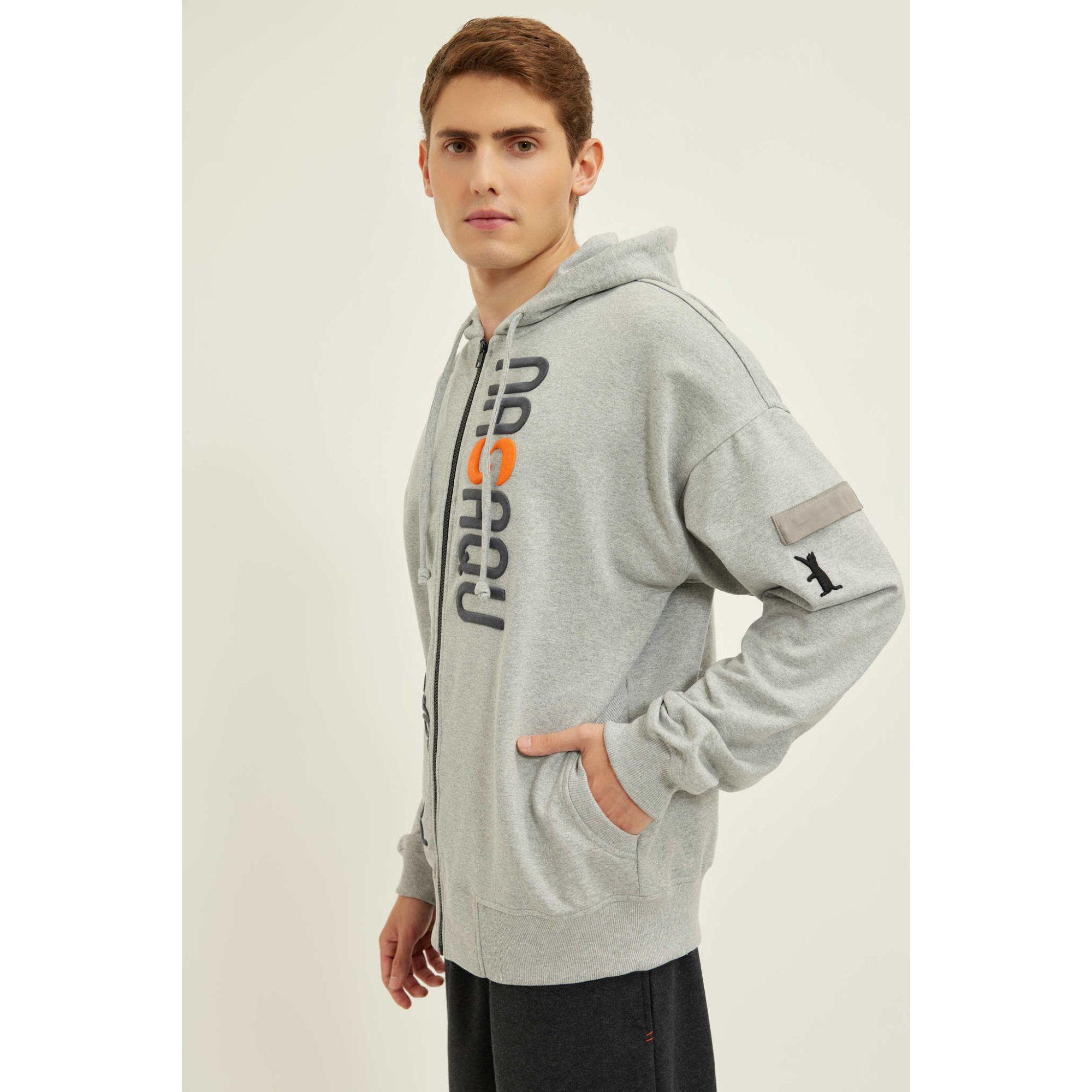 Nasaqu Erkek Bar Fermuarlı Gri Hoodie