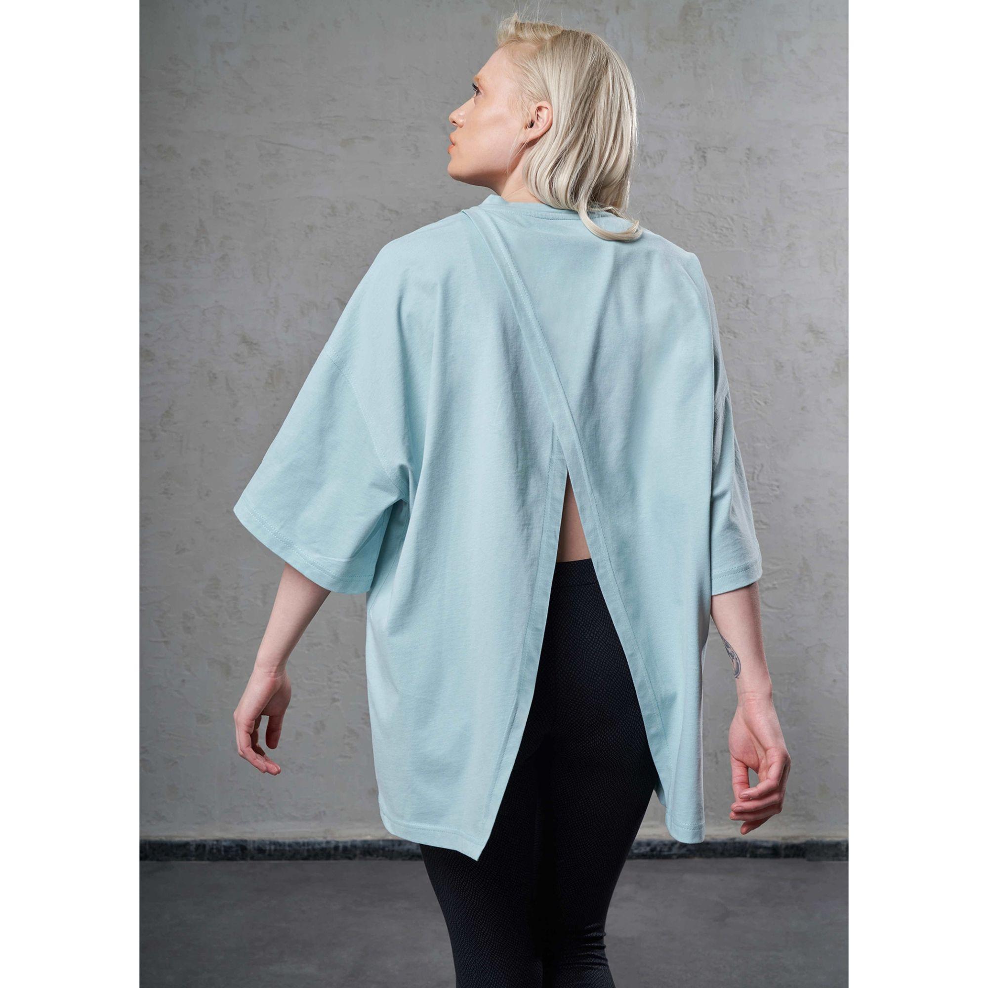 Nasaqu Kadın Zini Süper Oversize Sırtı Yırtmaçlı Aero Mint T-Shirt