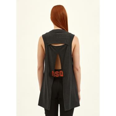  Nasaqu Kadın Sırtı Açık Nakışlı Antrasit T-Shirt