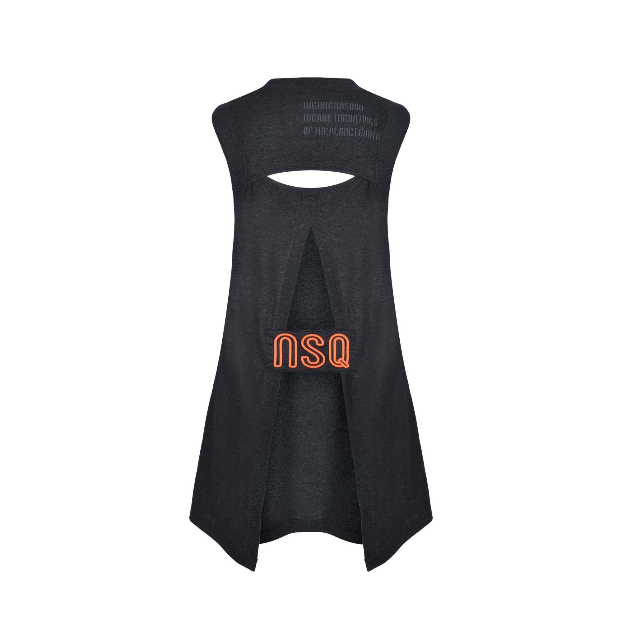 Nasaqu Kadın Sırtı Açık Nakışlı Antrasit T-Shirt