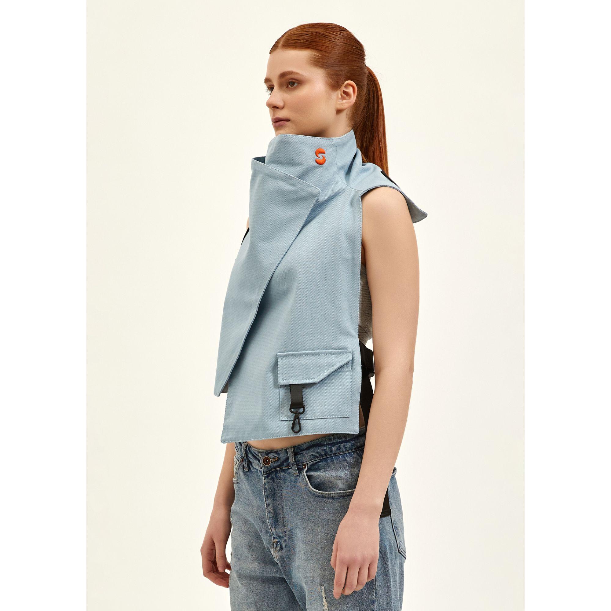 Nasaqu Unisex Ush Yüksek Yaka Açık Mavi Yelek