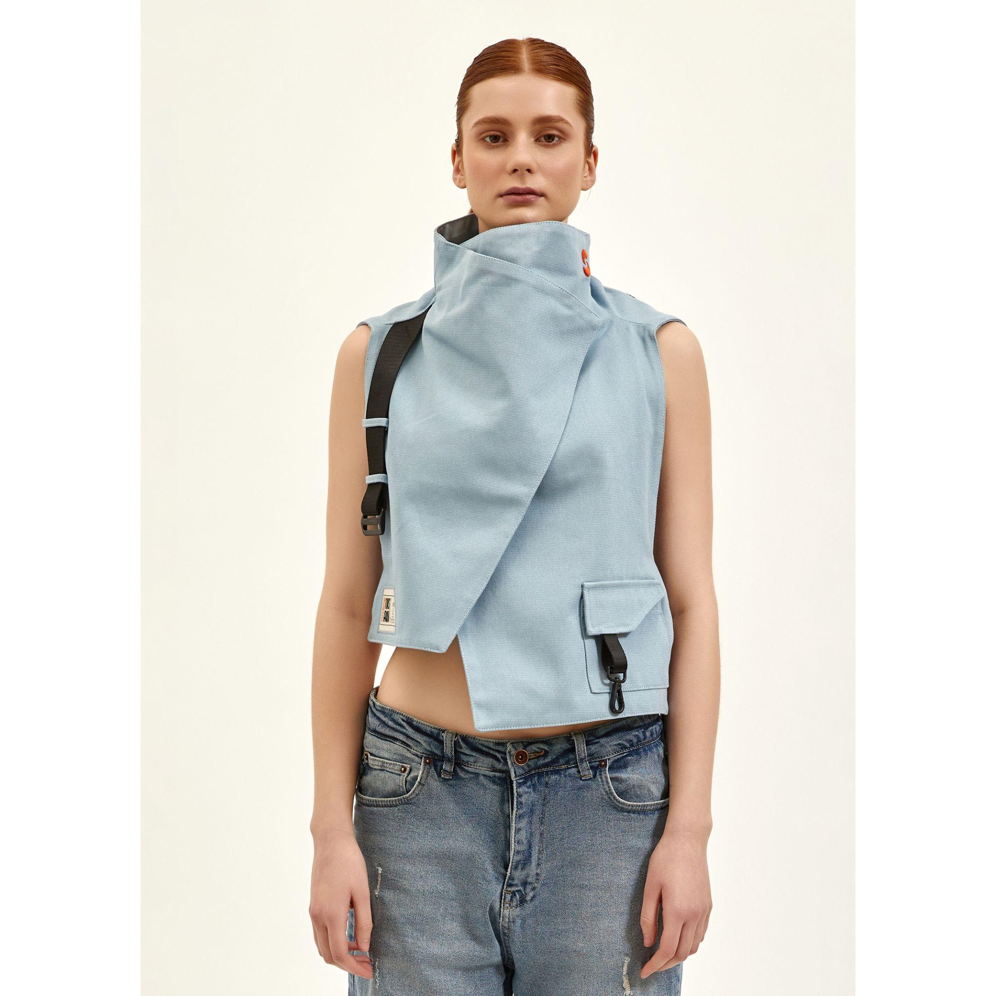 Nasaqu Unisex Ush Yüksek Yaka Açık Mavi Yelek