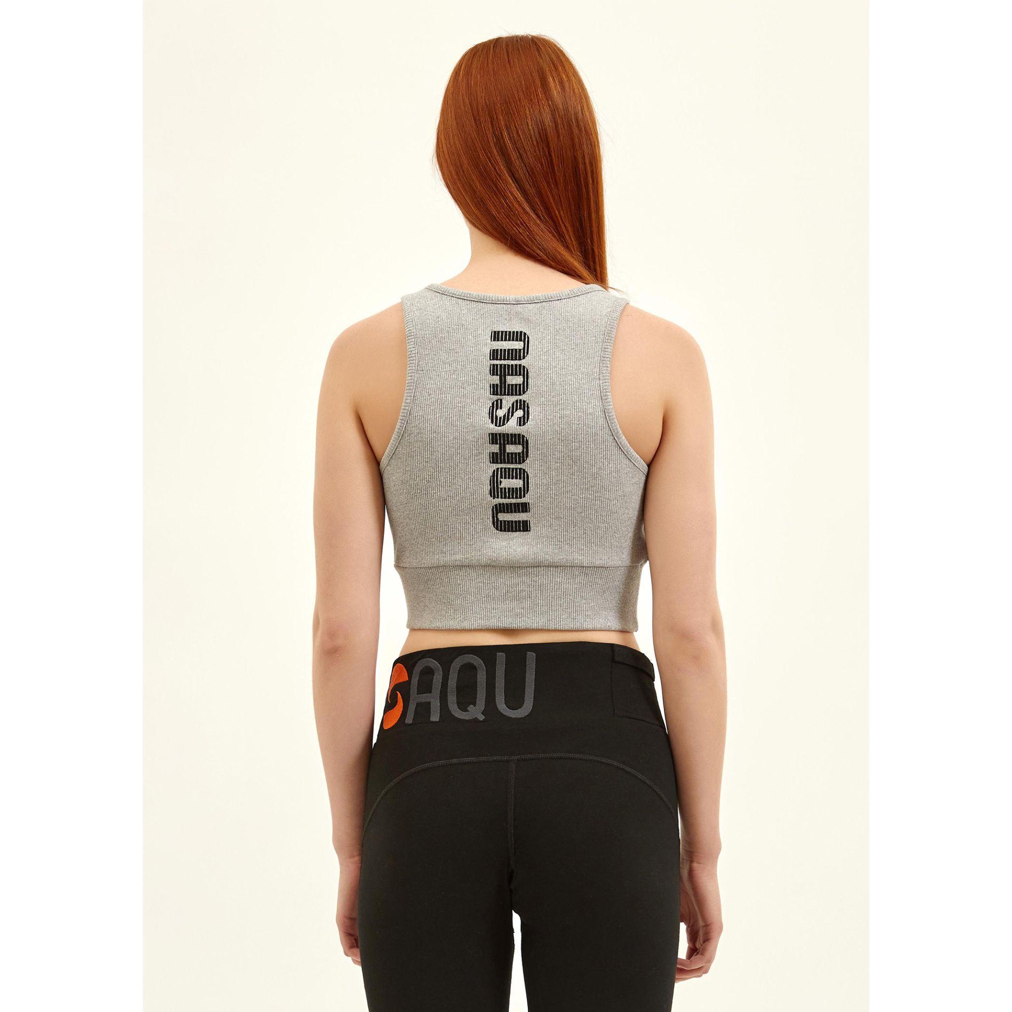 Nasaqu Kadın Açık Yaka Aktif Gri Krom Crop Top