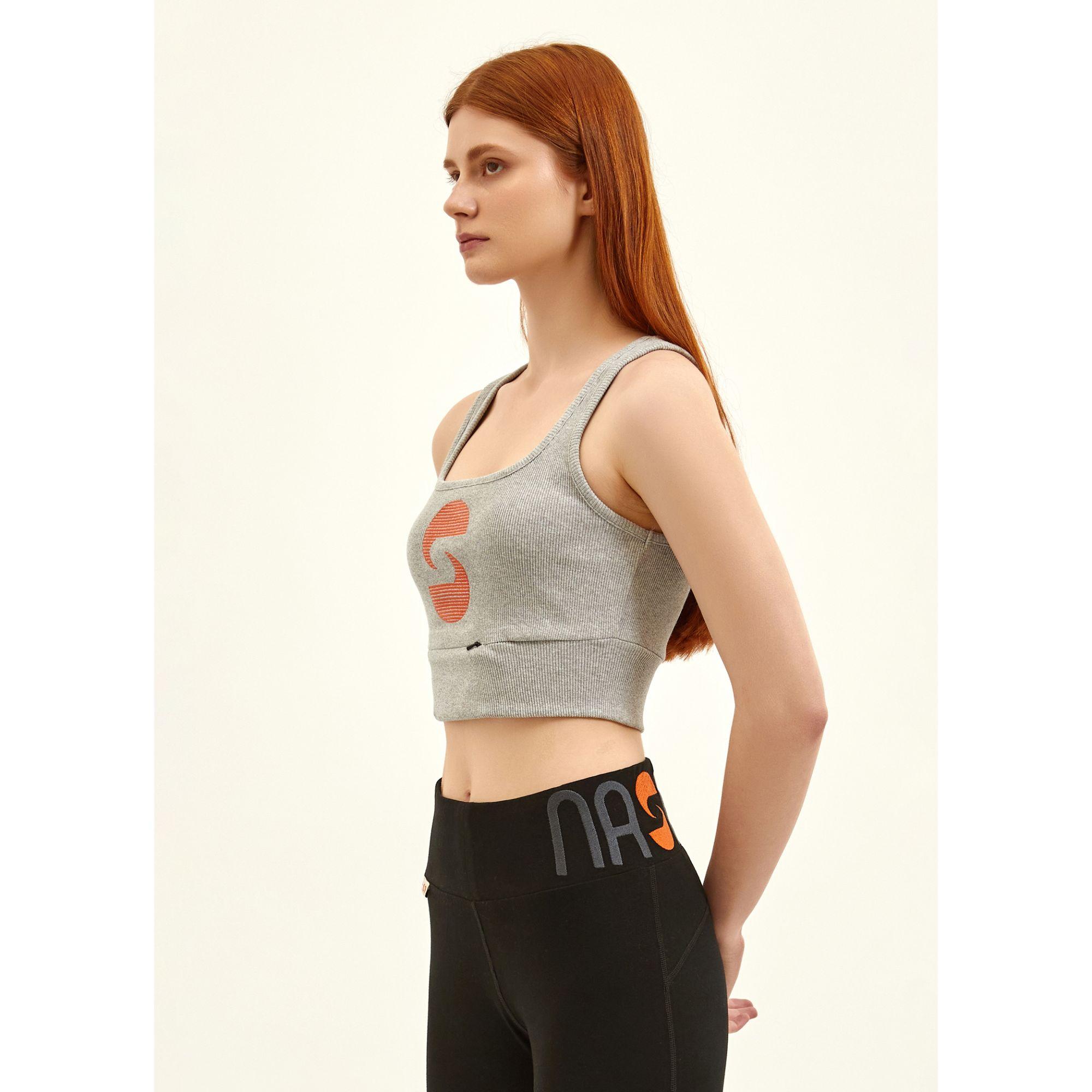 Nasaqu Kadın Açık Yaka Aktif Gri Krom Crop Top