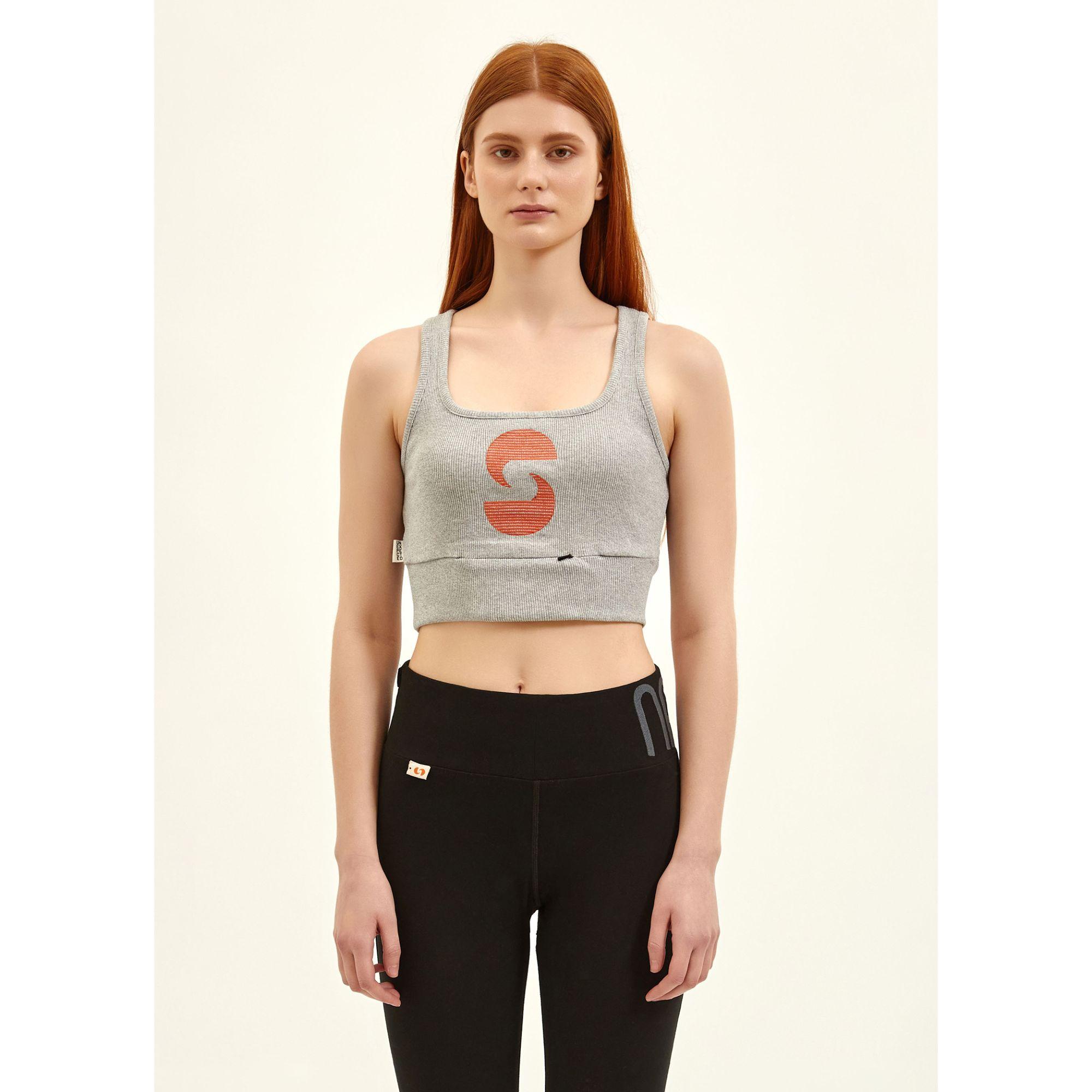 Nasaqu Kadın Açık Yaka Aktif Gri Krom Crop Top