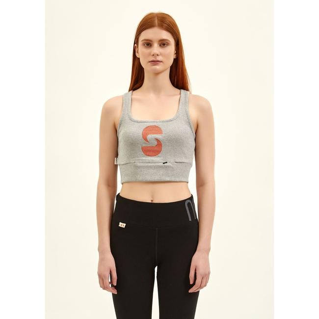  Nasaqu Kadın Açık Yaka Aktif Gri Krom Crop Top