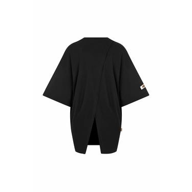  Nasaqu Kadın Zini Süper Oversize Sırtı Yırtmaçlı Siyah T-Shirt