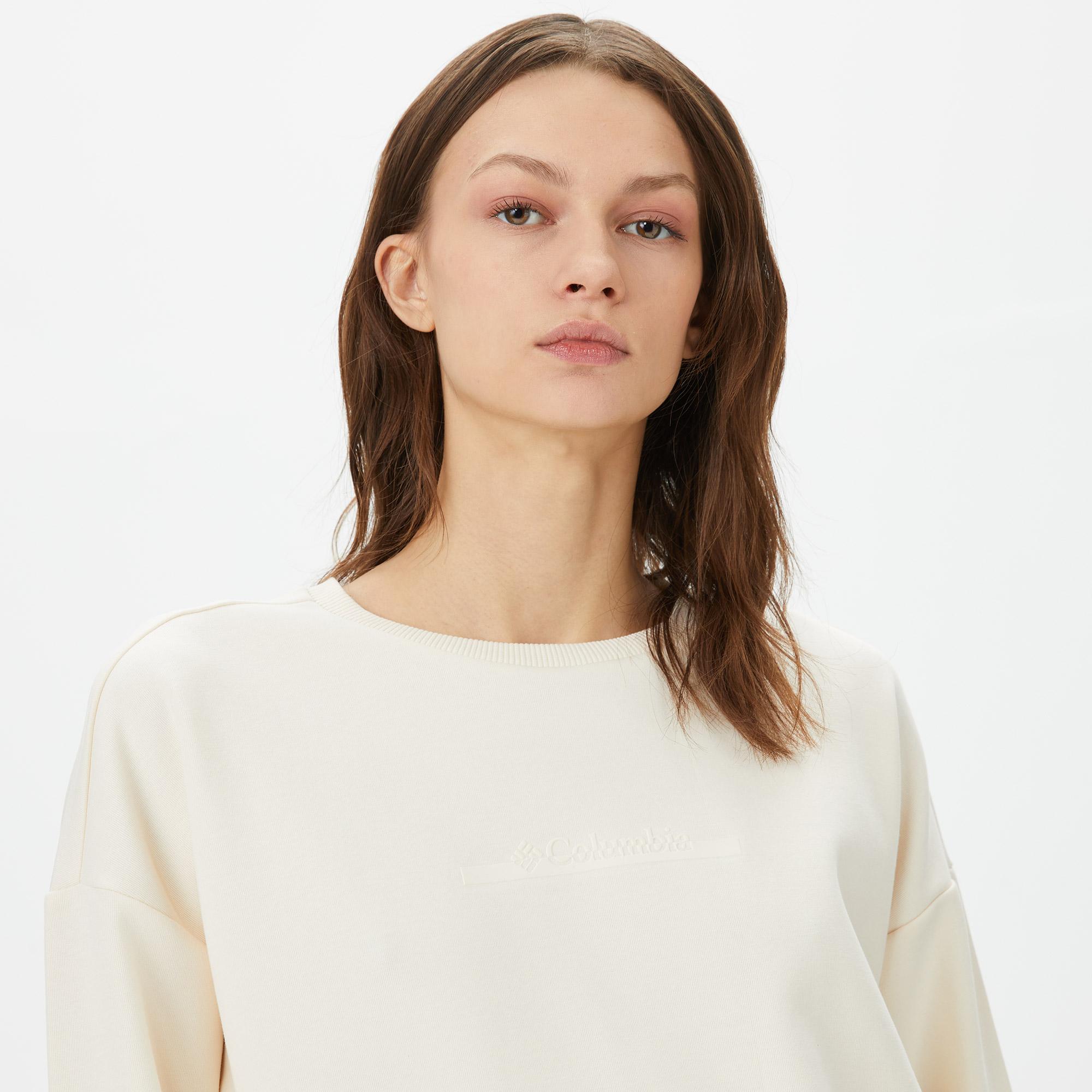 Columbia Bar Split Crop Kadın Krem Sweatshirt
