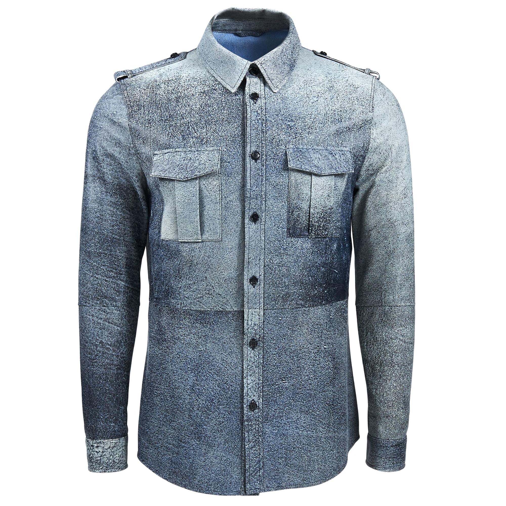 Lacivert Afshin Erkek Deri Gömlek