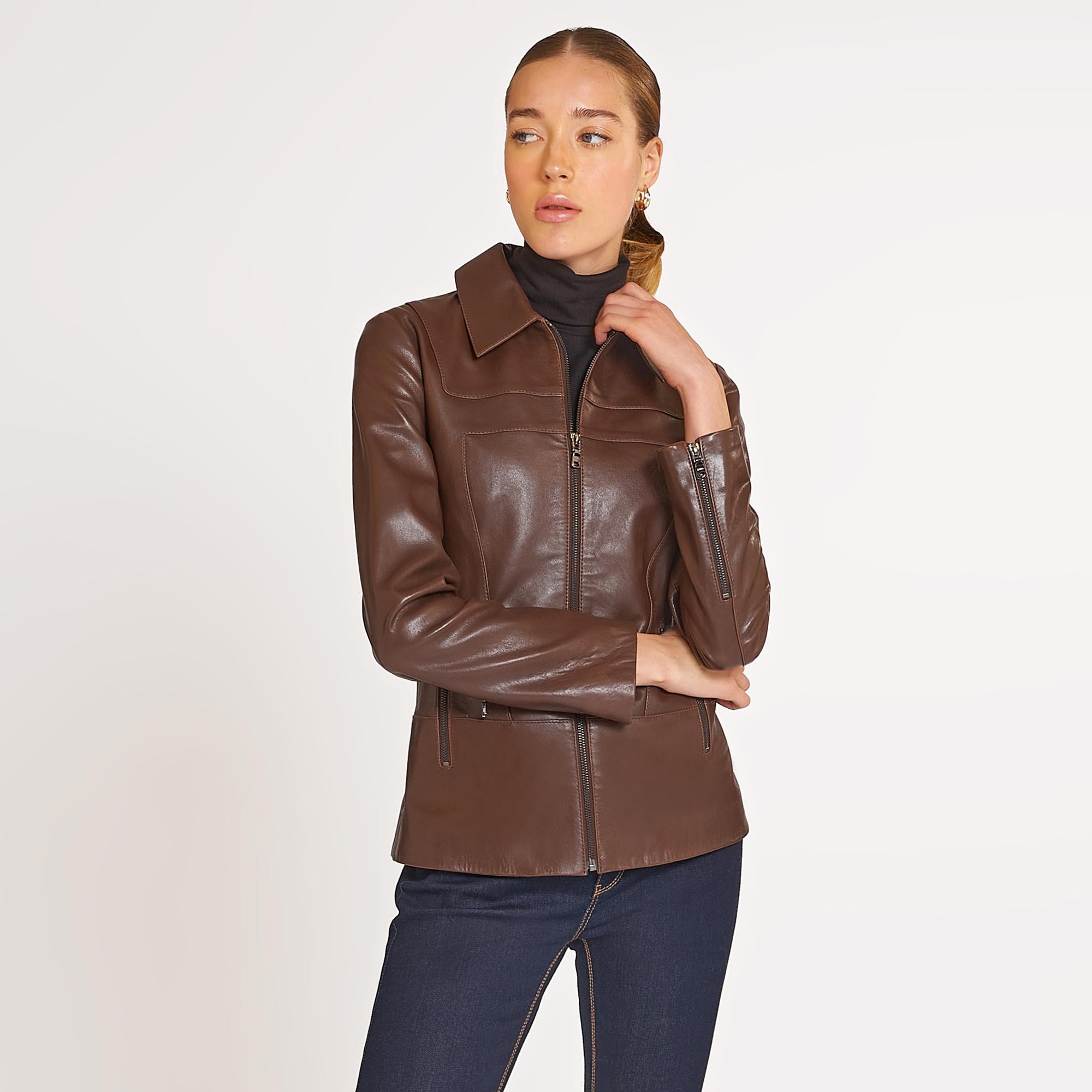 Laura Kadın Gömlek Yakalı Deri Mont