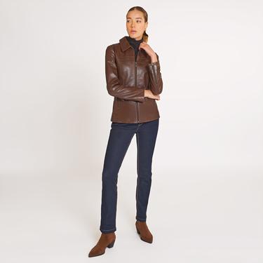  Laura Kadın Gömlek Yakalı Deri Mont