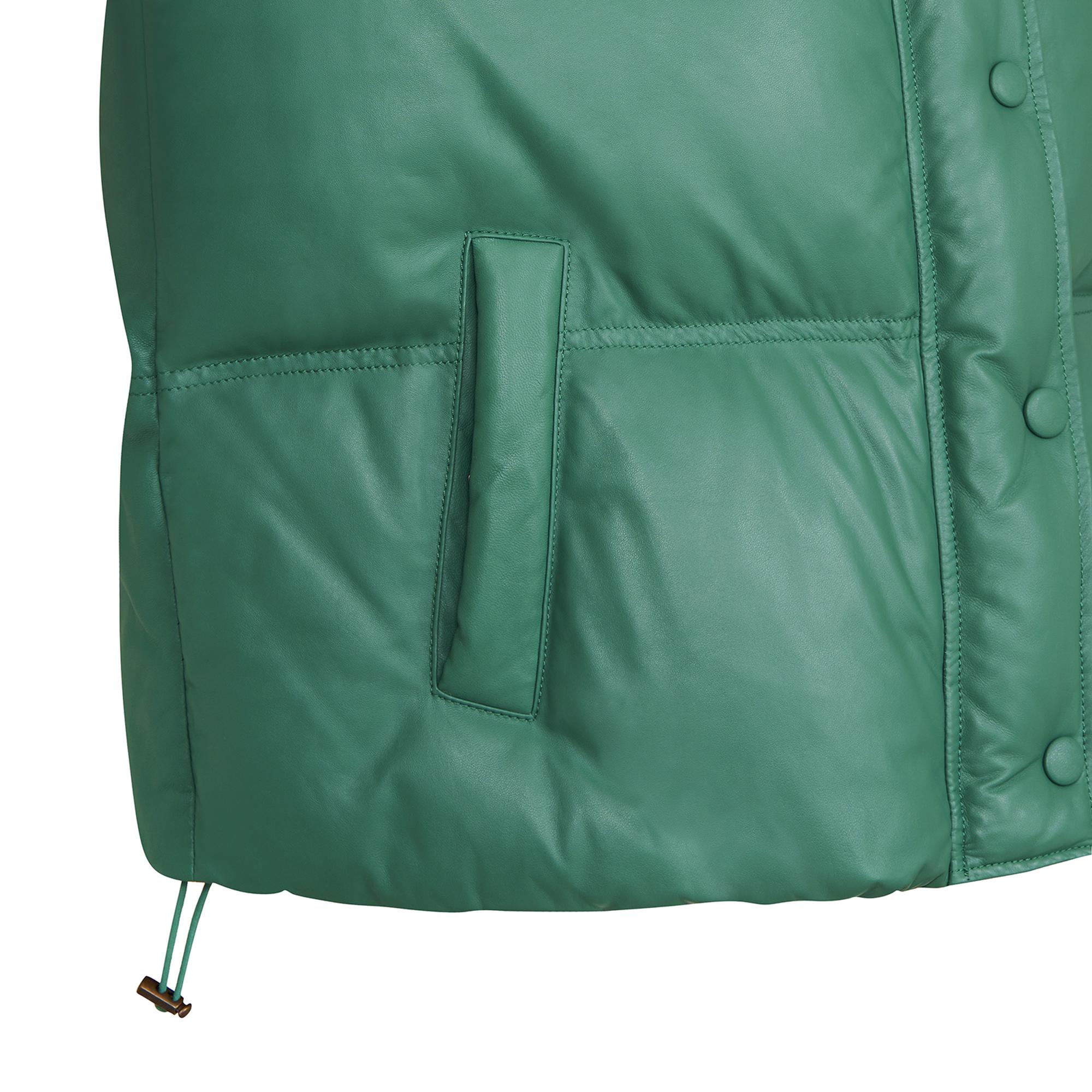 Jenna Yeşil Kadın Kapüşonlu Puffer Deri Mont