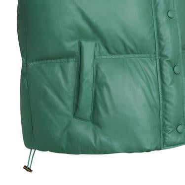  Jenna Yeşil Kadın Kapüşonlu Puffer Deri Mont