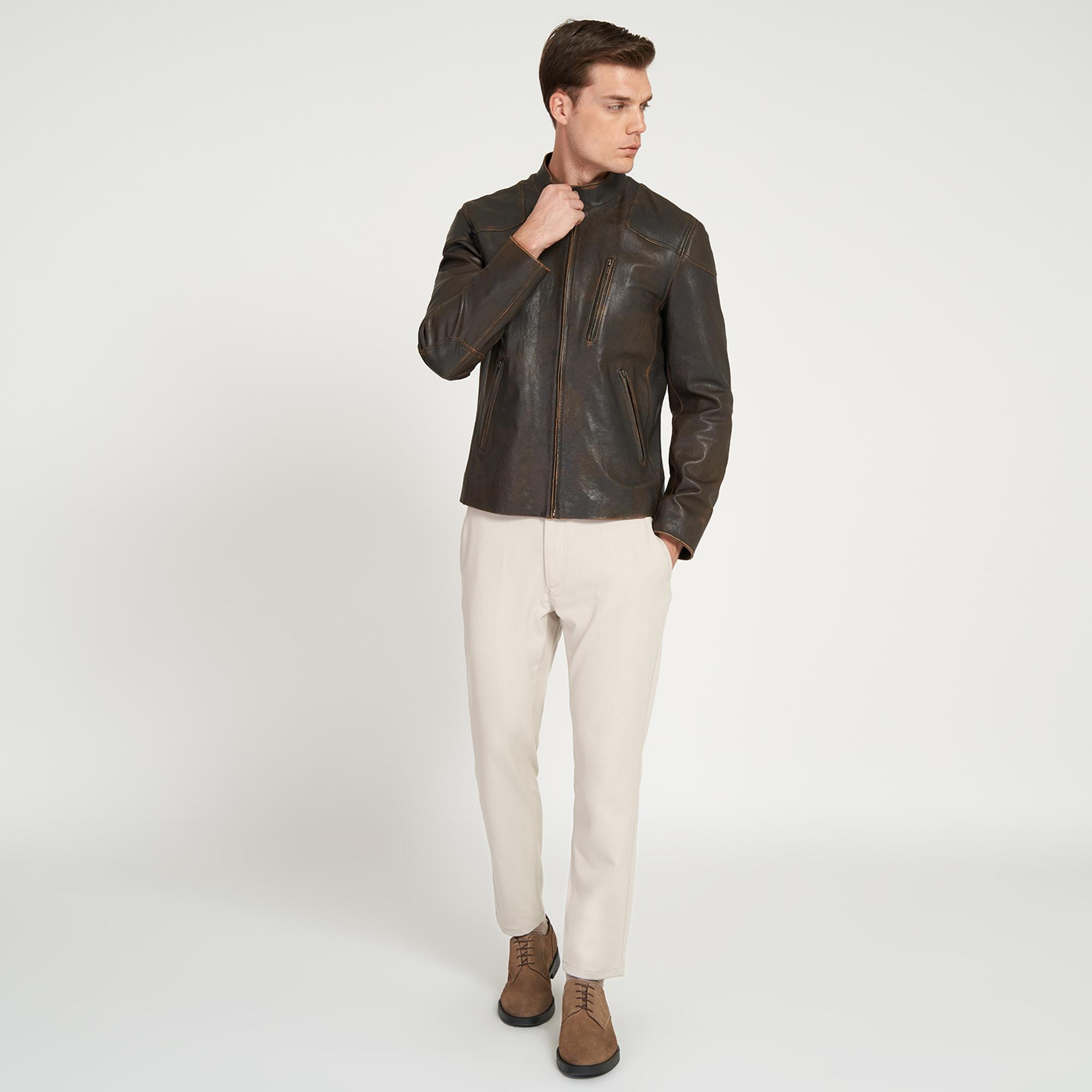 Zenon Siyah Erkek Vintage Deri Ceket