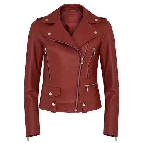  Amelia Kırmızı Kadın Biker Deri Ceket