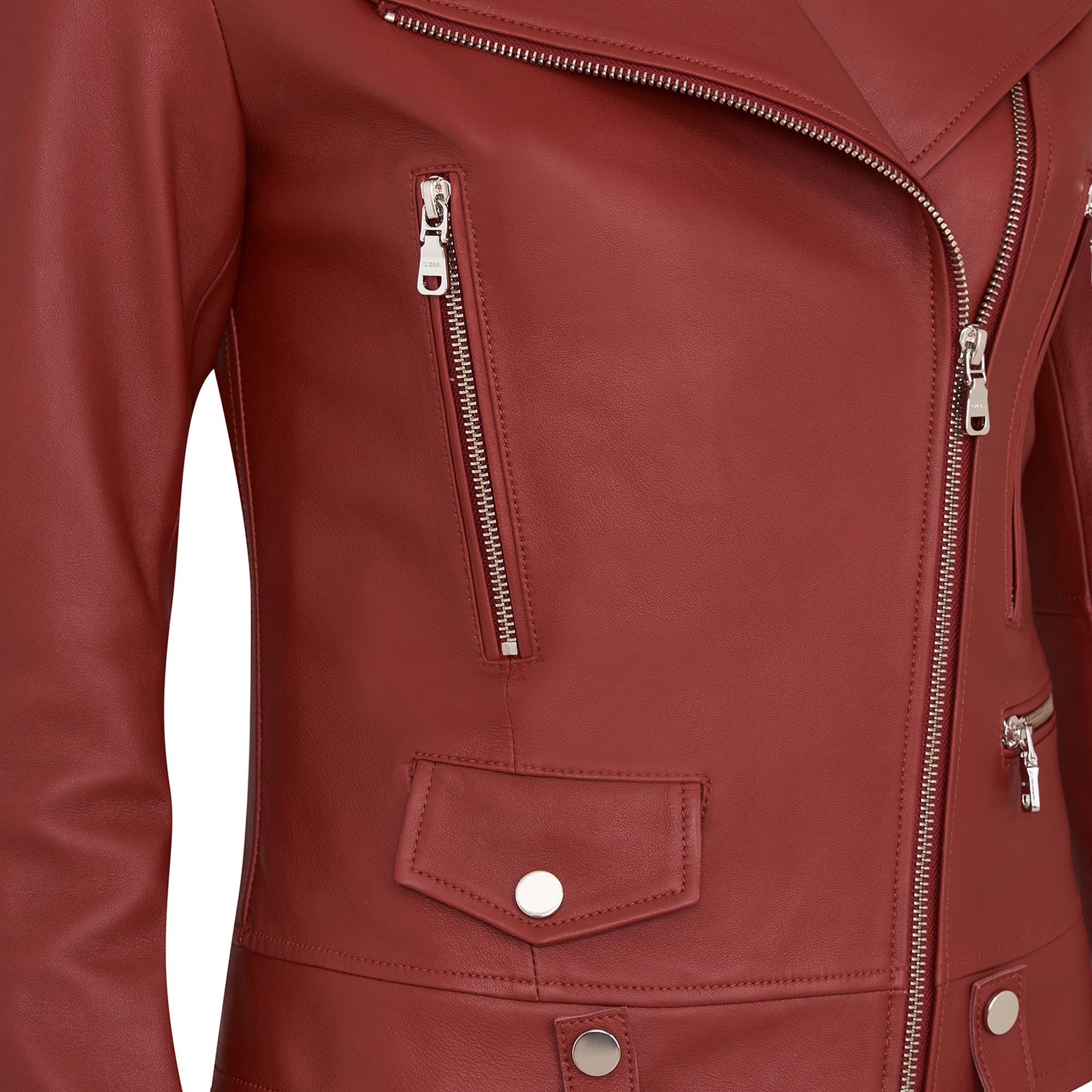 Amelia Kırmızı Kadın Biker Deri Ceket