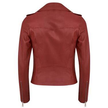  Amelia Kırmızı Kadın Biker Deri Ceket