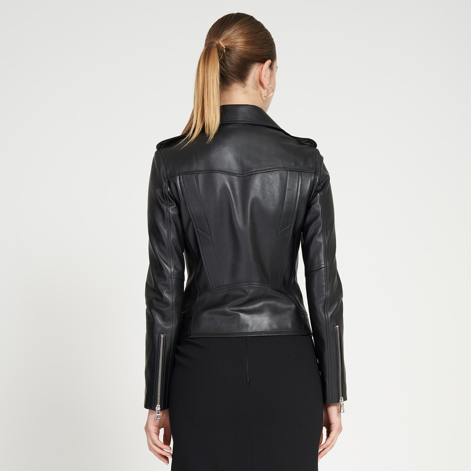 Amelia Siyah Kadın Biker Deri Ceket