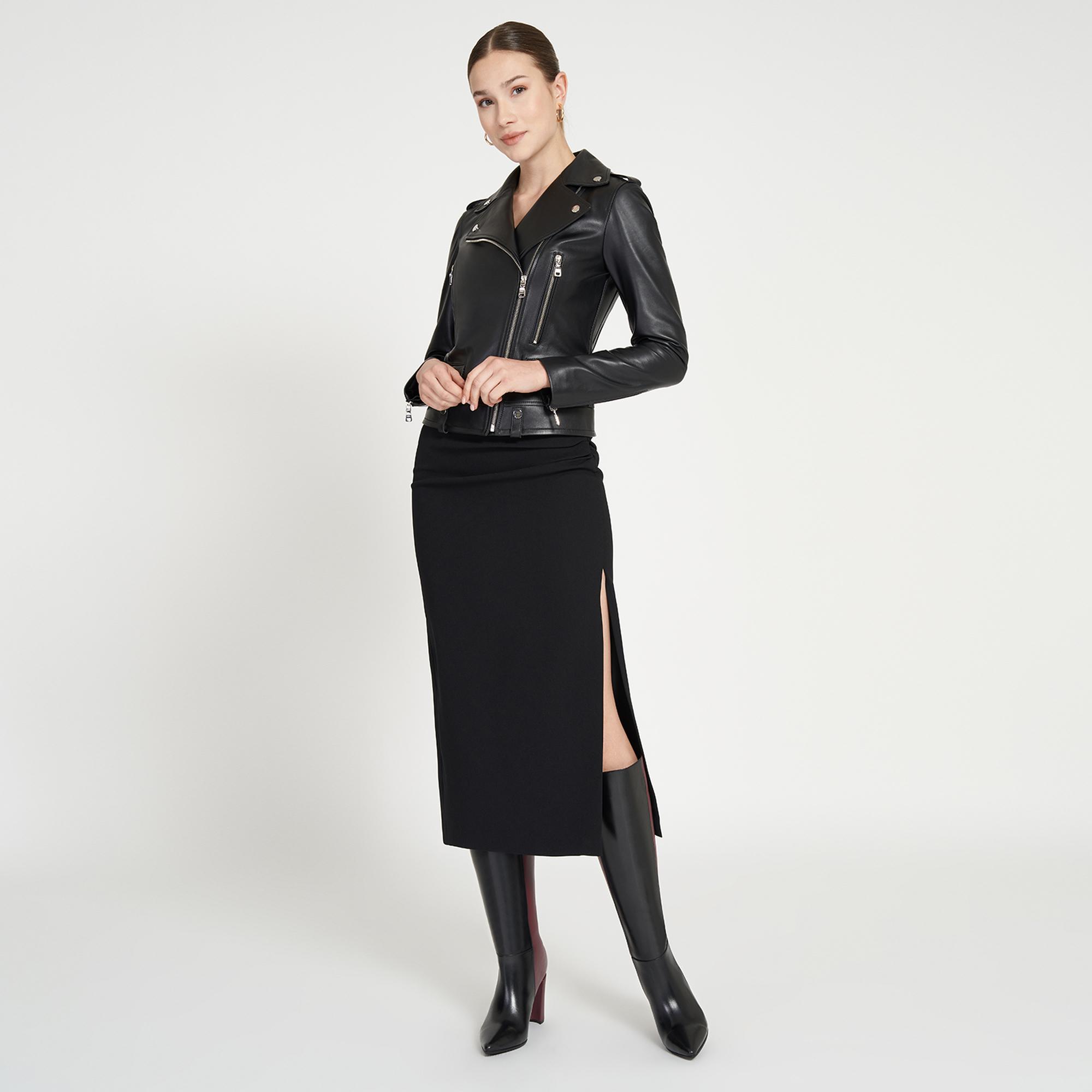 Amelia Siyah Kadın Biker Deri Ceket