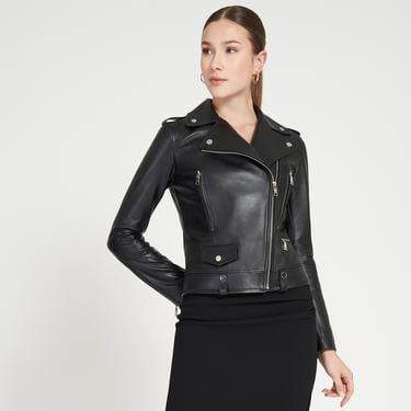  Amelia Siyah Kadın Biker Deri Ceket
