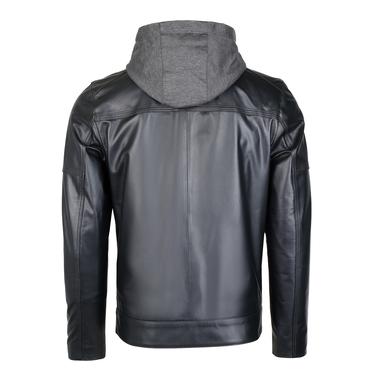  Selino Siyah Erkek Kapüşonlü Deri Mont