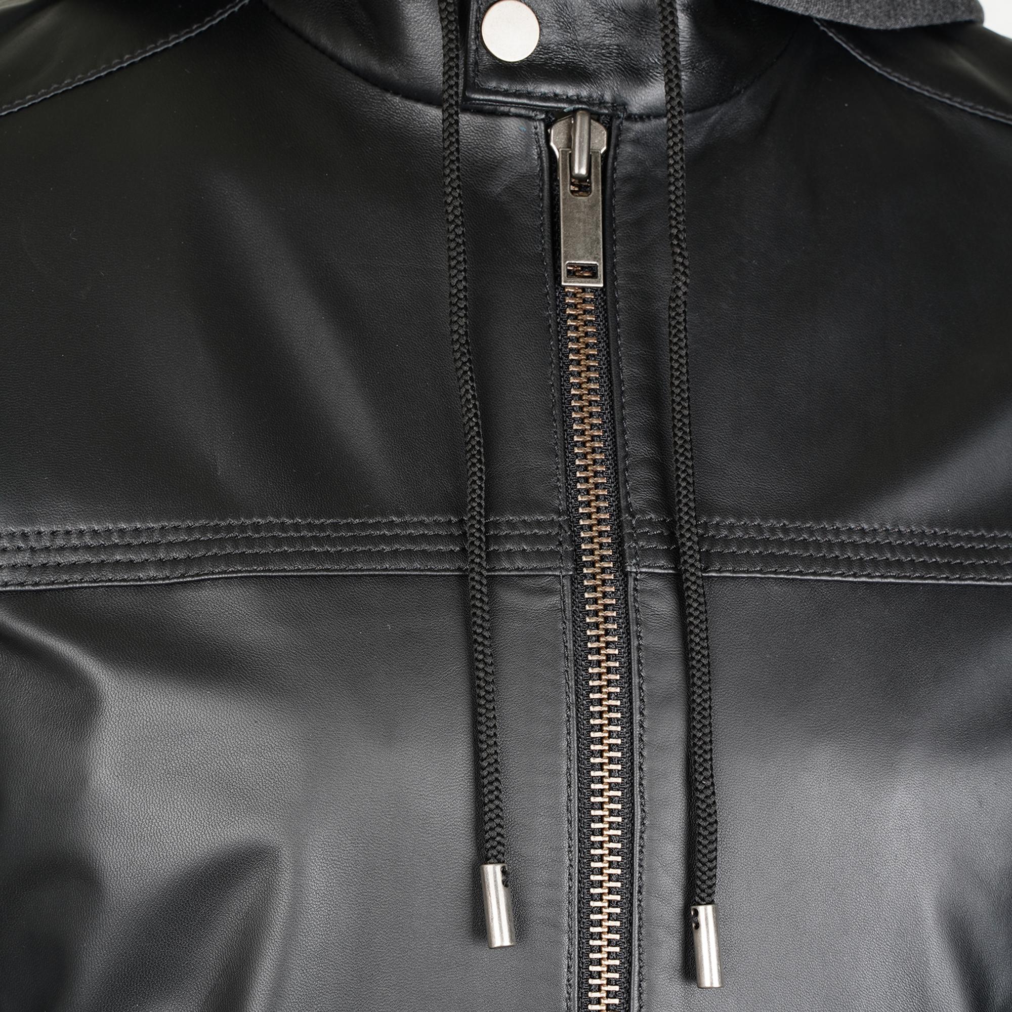 Selino Siyah Erkek Kapüşonlü Deri Mont