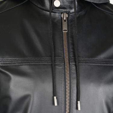  Selino Siyah Erkek Kapüşonlü Deri Mont