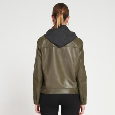  Alicia Haki Kadın Deri Kapüşonlu Ceket