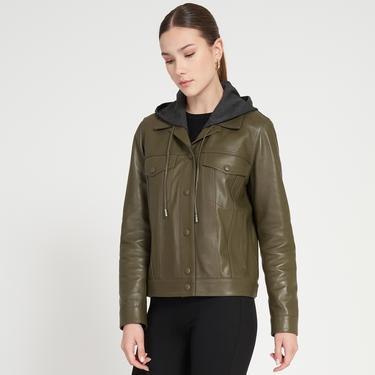  Alicia Haki Kadın Deri Kapüşonlu Ceket