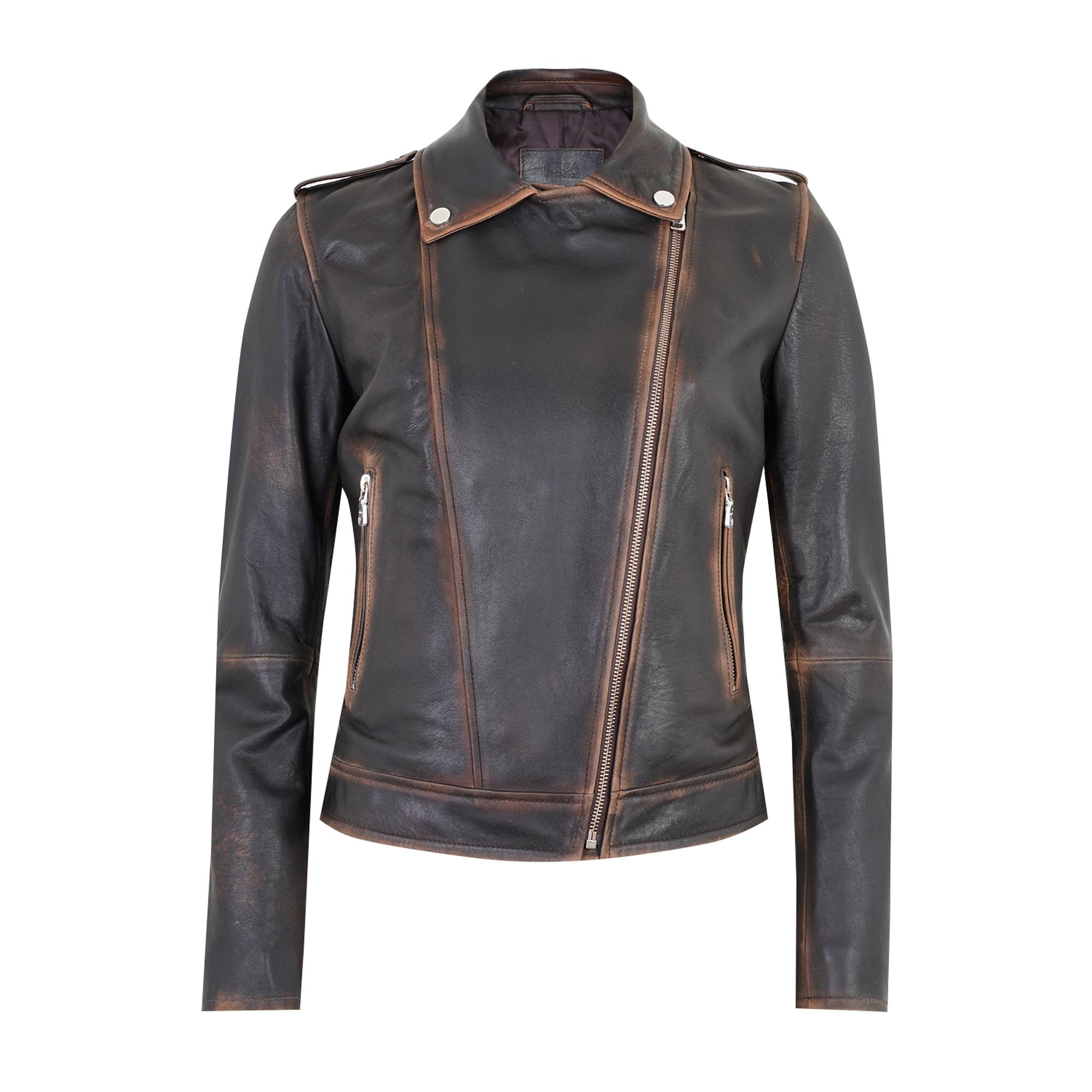 Benvolio Kahve Kadın Vintage Biker Deri Ceket