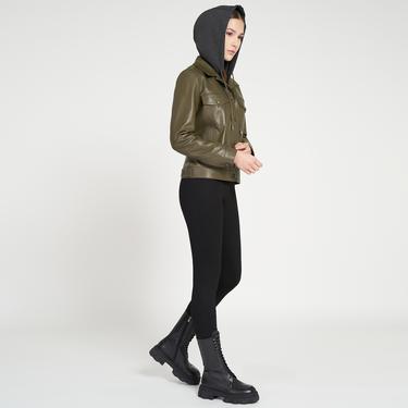  Alicia Haki Kadın Deri Kapüşonlu Ceket