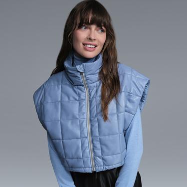  Marquise Mavi Kadın Kısa PufferDeri Yelek