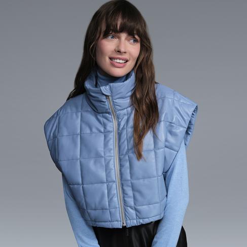  Marquise Mavi Kadın Kısa PufferDeri Yelek