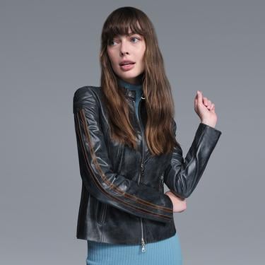  Ilaria Lacivert Kadın Deri Ceket