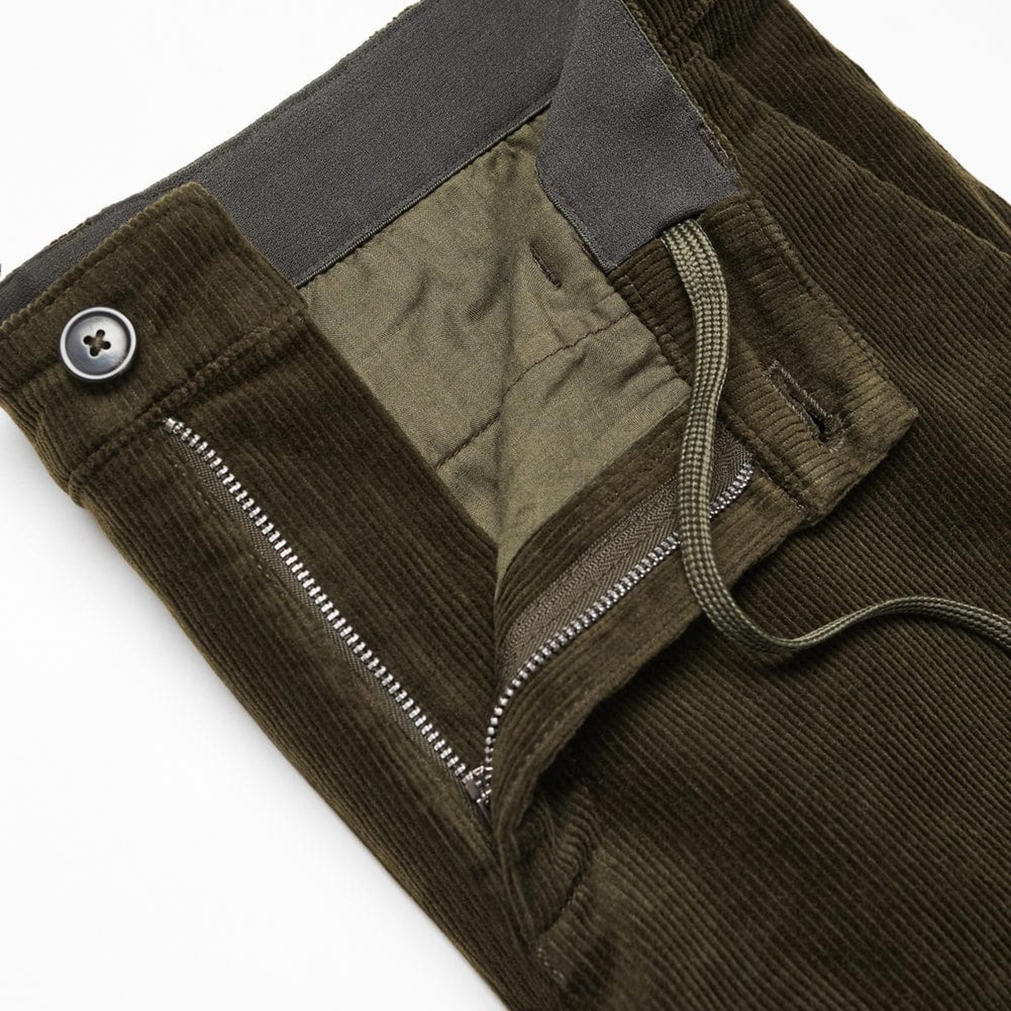 Mango Erkek Büzgülü Dar Kesim Fitilli Kadife Pantolon Haki