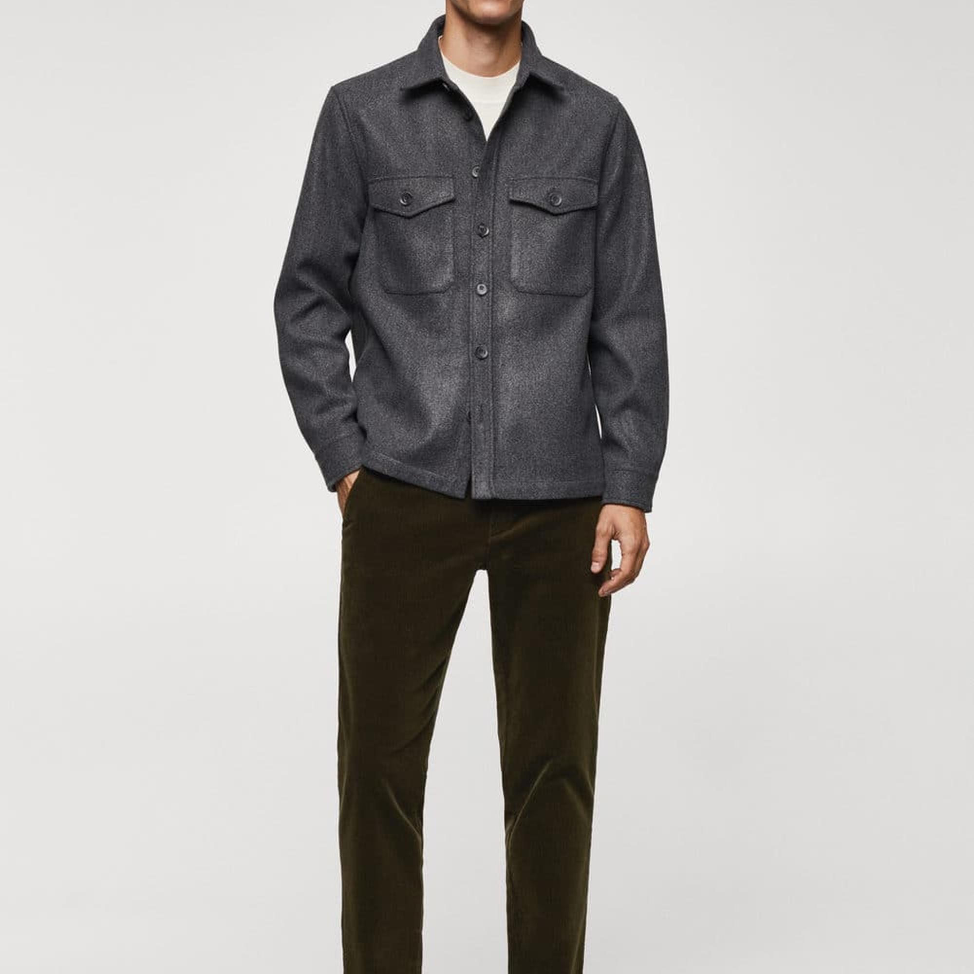 Mango Erkek Büzgülü Dar Kesim Fitilli Kadife Pantolon Haki