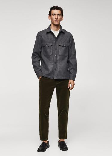  Mango Erkek Büzgülü Dar Kesim Fitilli Kadife Pantolon Haki