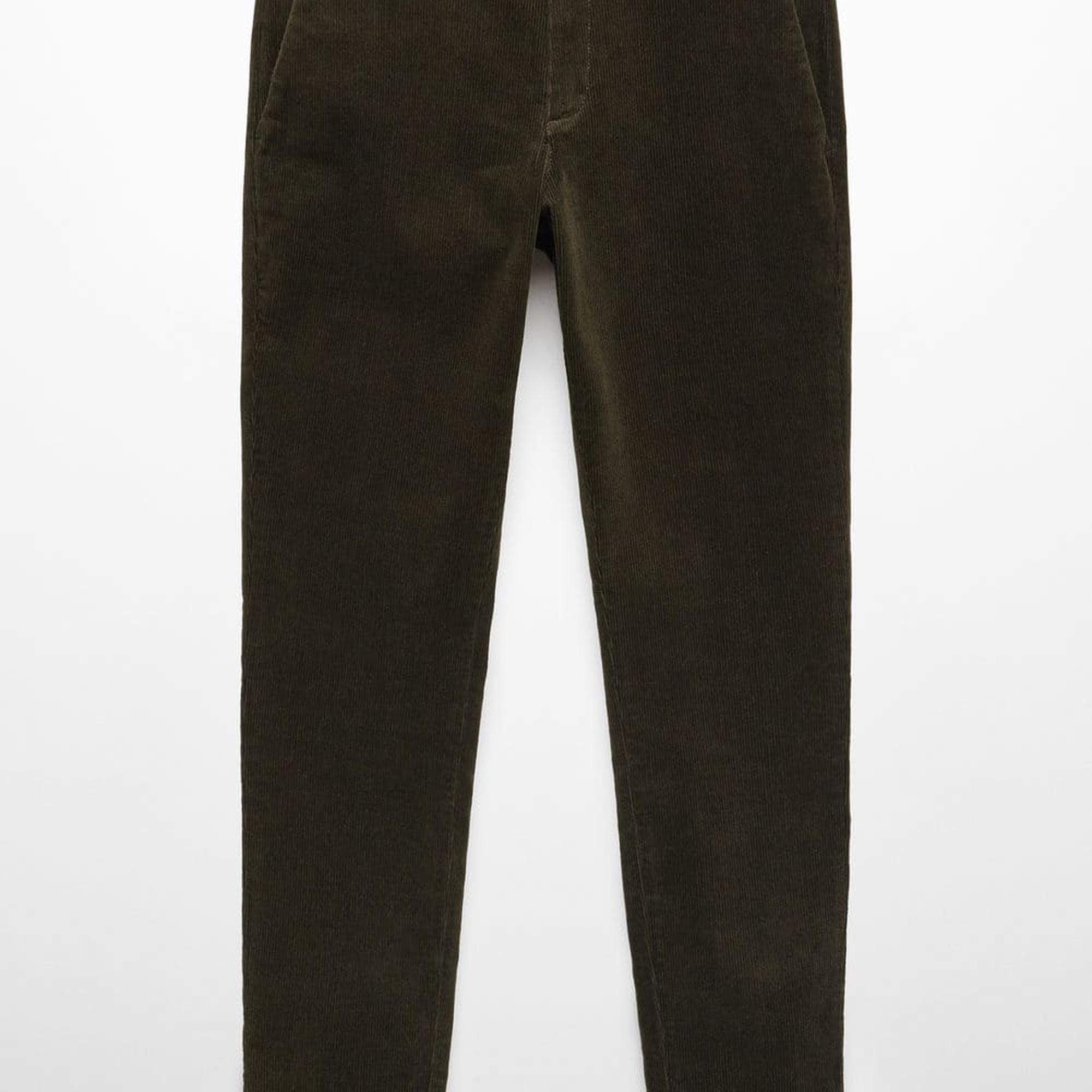 Mango Erkek Büzgülü Dar Kesim Fitilli Kadife Pantolon Haki