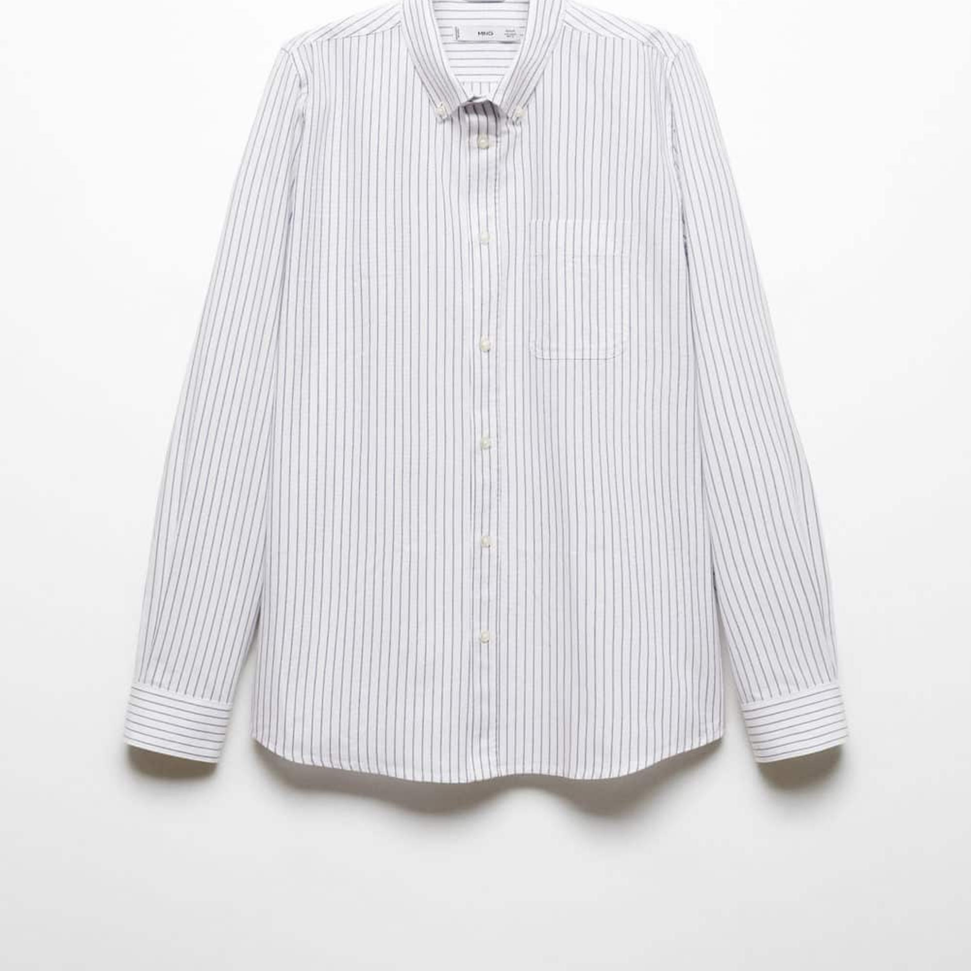 Mango Erkek %100 Pamuklu Kodak Çizgili Gömlek Beyaz