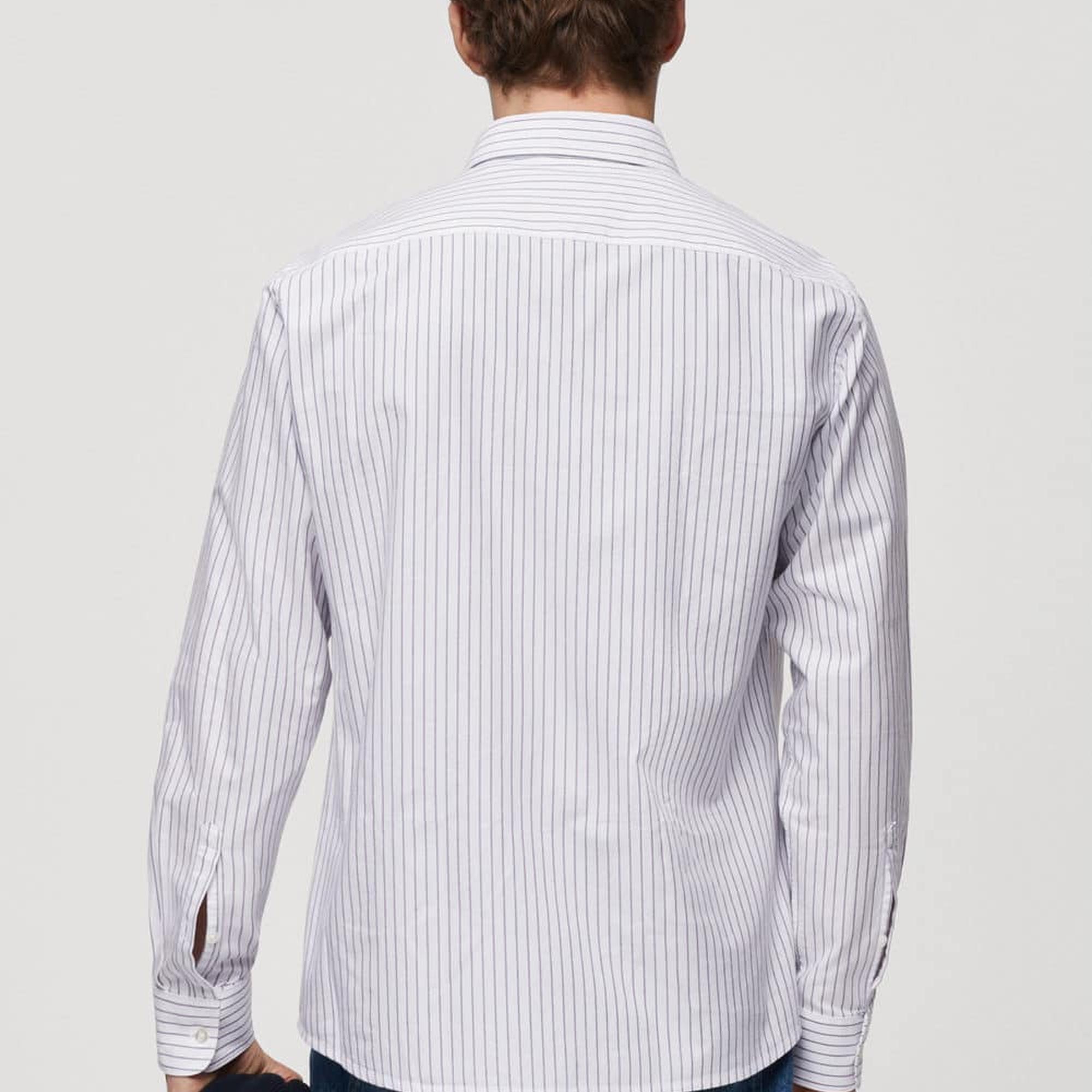 Mango Erkek %100 Pamuklu Kodak Çizgili Gömlek Beyaz