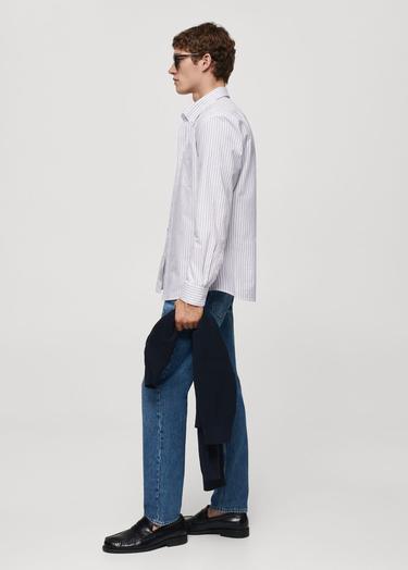  Mango Erkek %100 Pamuklu Kodak Çizgili Gömlek Beyaz
