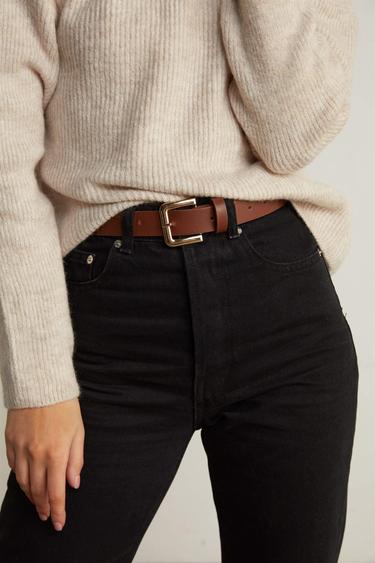  Vatkalı Kadın Gold Kare Tokalı Deri Kemer Kahverengi Kahverengi